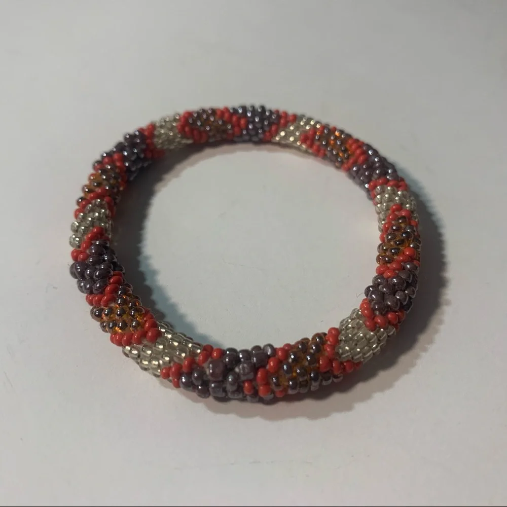 5 for 20 Sashkaco orange bracelet with purple & silver beaded detail - Picture 5 of 6